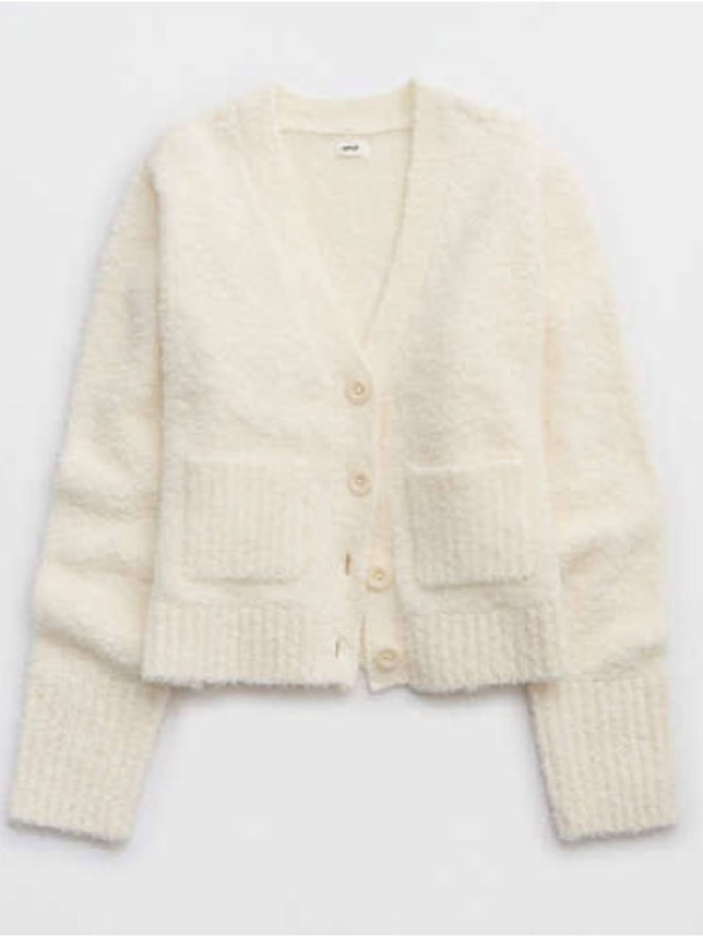 aerie Cream Boucle V-Neck Cardigan